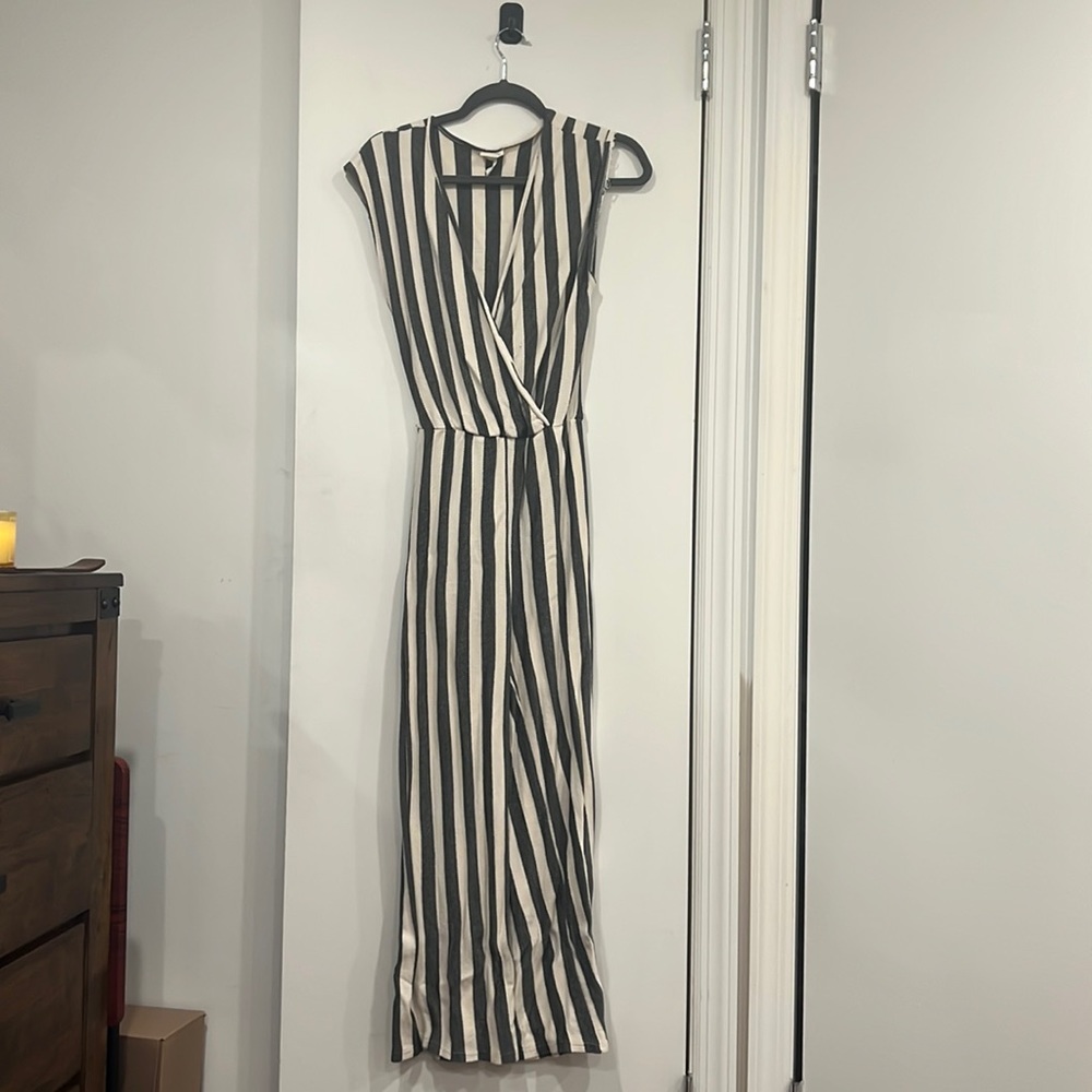 Black and cream vertical stripe jumpsuit